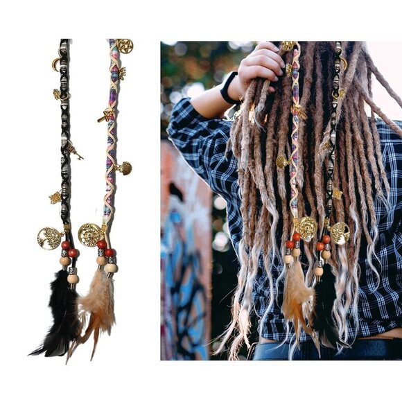Hippie Hair Extensions Feather Bead Dread Wrap Colorful Accessories for Dreads B main image 4